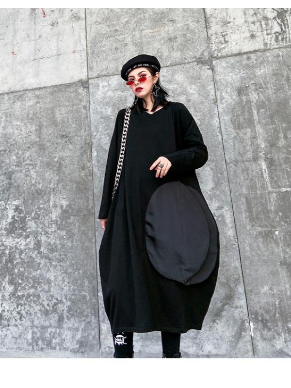 LOOSE ASYMMETRIC A-LINE SPLIT-JOINT BLACK LONG DRESS - Zebrant