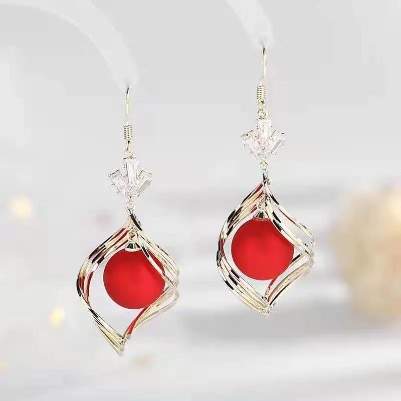 Red festive earrings