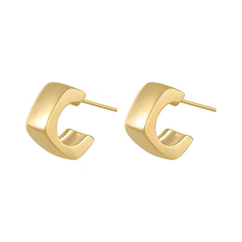 S925 silver pin simple metal cropped geometric earrings