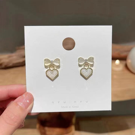 S925 silver needle opal bow love earrings