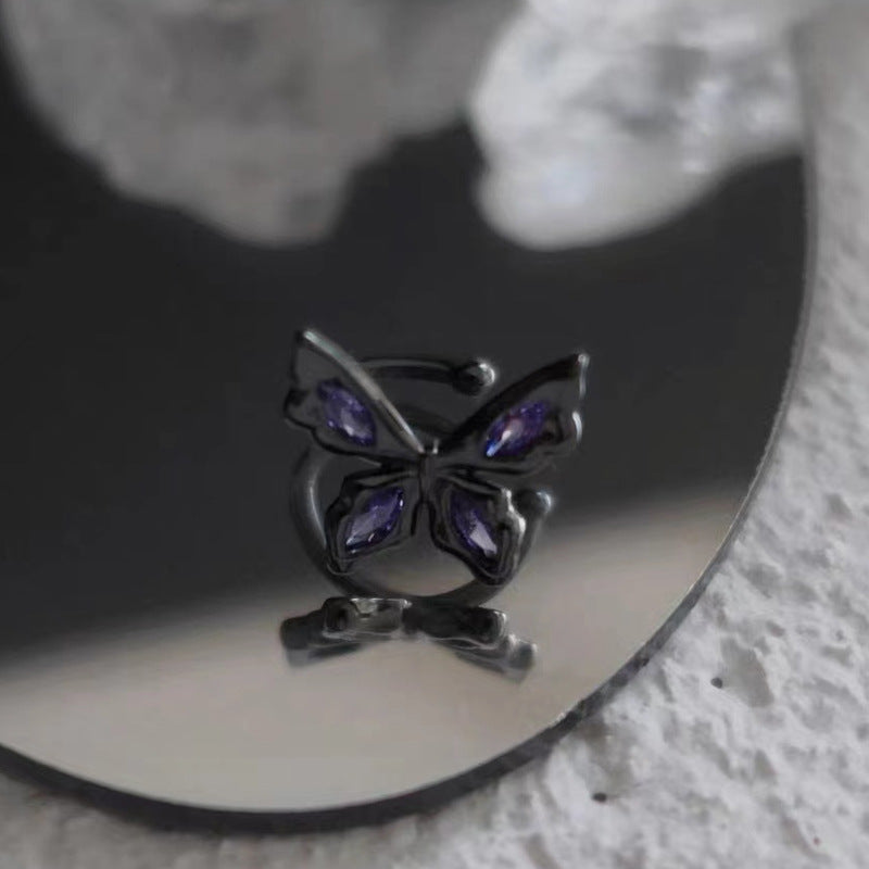 Korean black zircon butterfly earrings