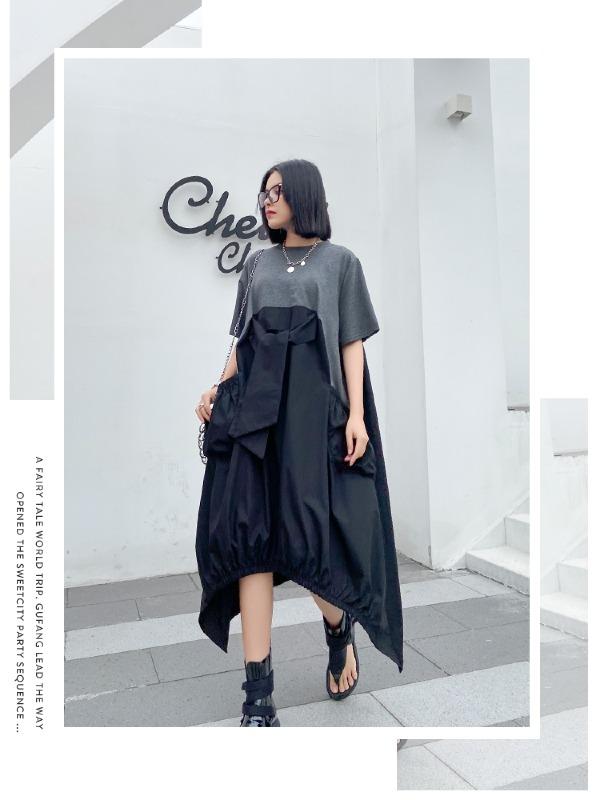 Urban Split-Joint Round-Neck Short Sleeve Long Dress