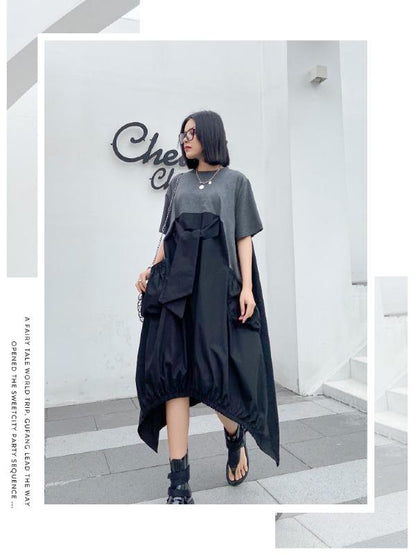 Urban Split-Joint Round-Neck Short Sleeve Long Dress