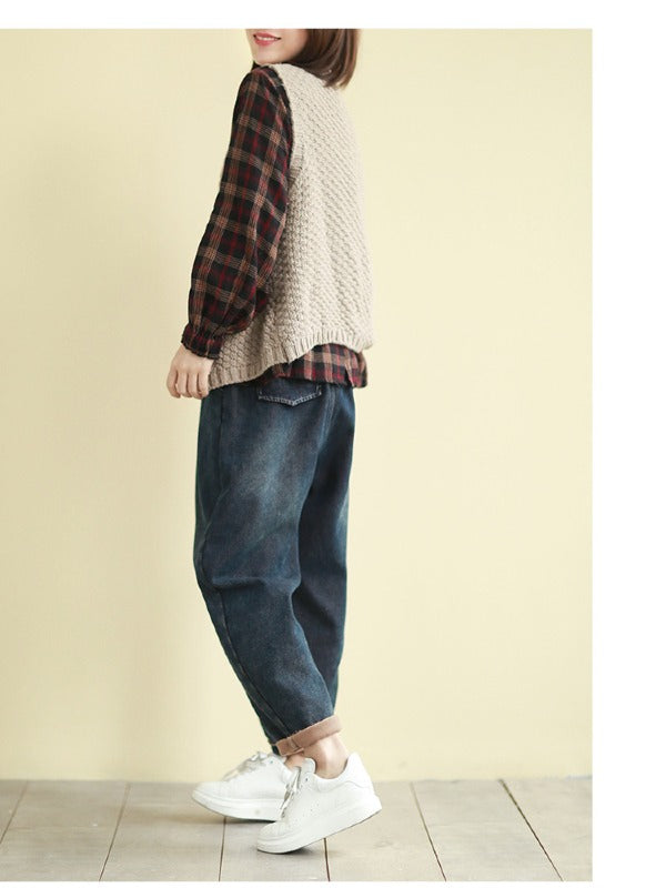 Vintage Loose Button Cropped V-Neck Vest