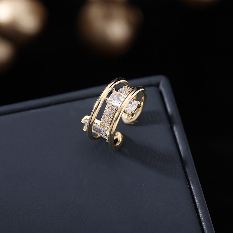 Ear buckle geometric square Zircon Earrings