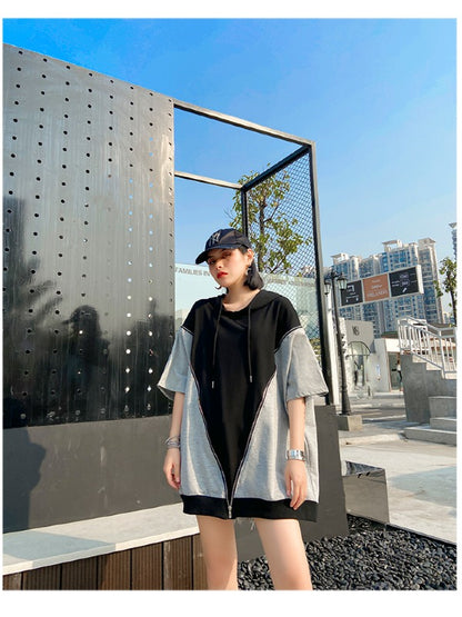 LOOSE SPLIT-JOINT HOODED COOL T-SHIRT