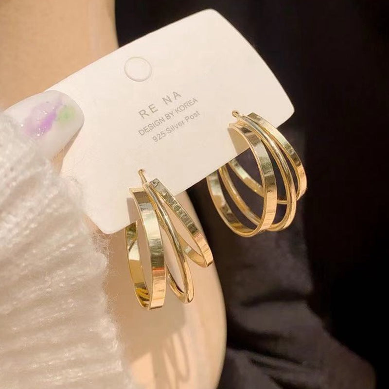 S925 silver needle C-shaped circle diamond zircon earrings