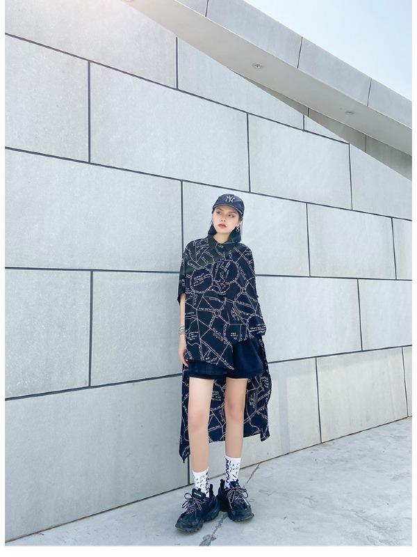 Printed High-Low Lapel Blouse