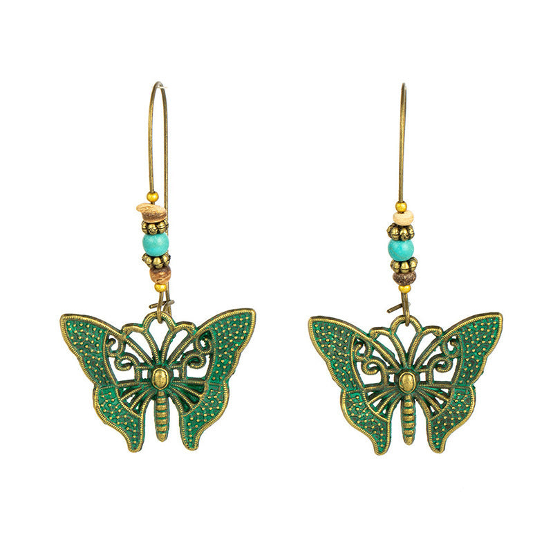 Alloy earrings openwork leaf turquoise earrings