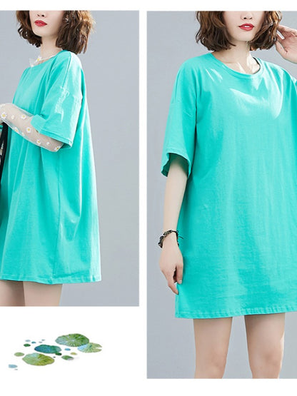 SOLID DAISY MESH TWO-PIECES T-SHIRT