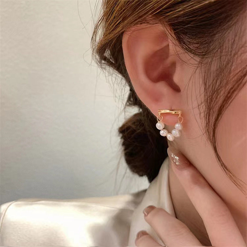 S925 silver needle slotted pearl fashion earrings