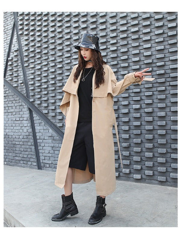 Loose Solid Color Belted Long Outwear