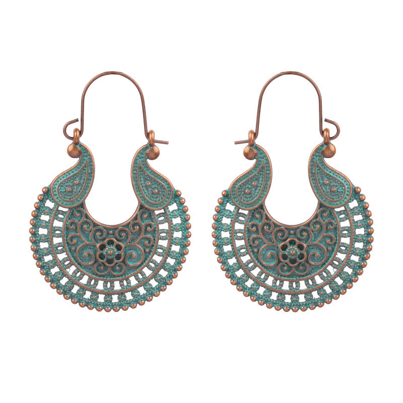 Retro geometric hollow flower alloy earrings