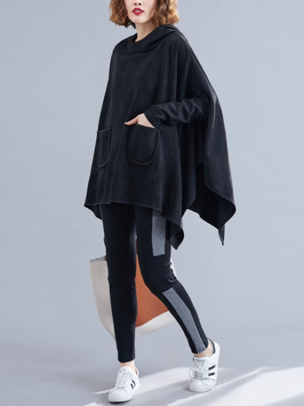 LOOSE SOLID CROPPED HOODIE SWEATSHIRT