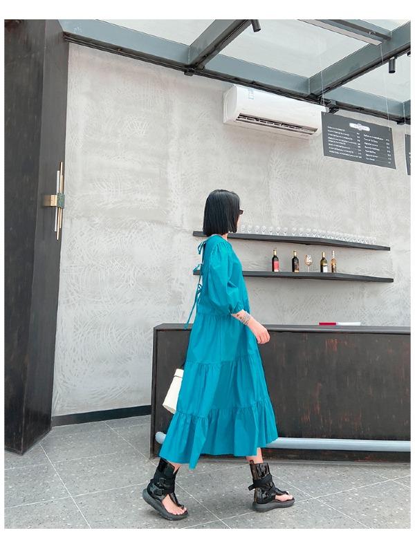 A-Line Bishop Sleeve Half-Sleeve Long Dress