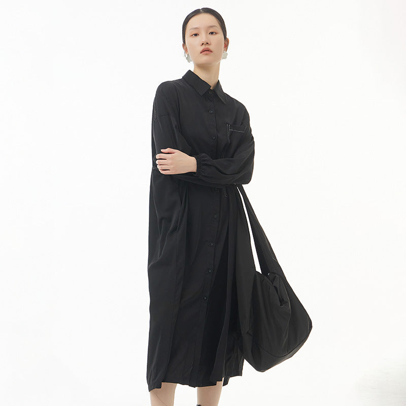 Fashionable loose and slim oversize women's dress with bright line decoration
