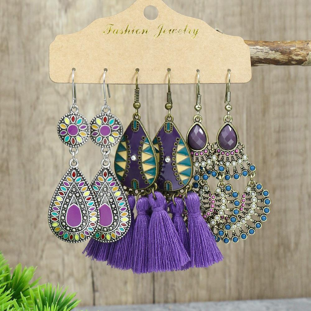 Purple irregular long earrings