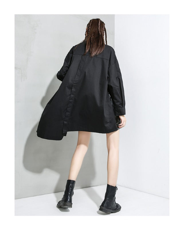 Loose Print Cropped Lapel Shirt