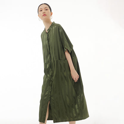 Summer plus size women's glossy vertical striped dress fashion loose slim dress
