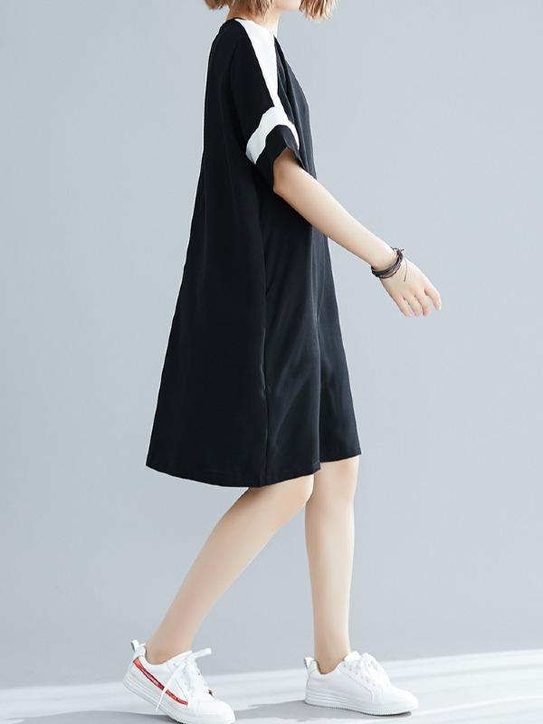 Plus Size Loose Chiffon Contrast Color Midi Dress