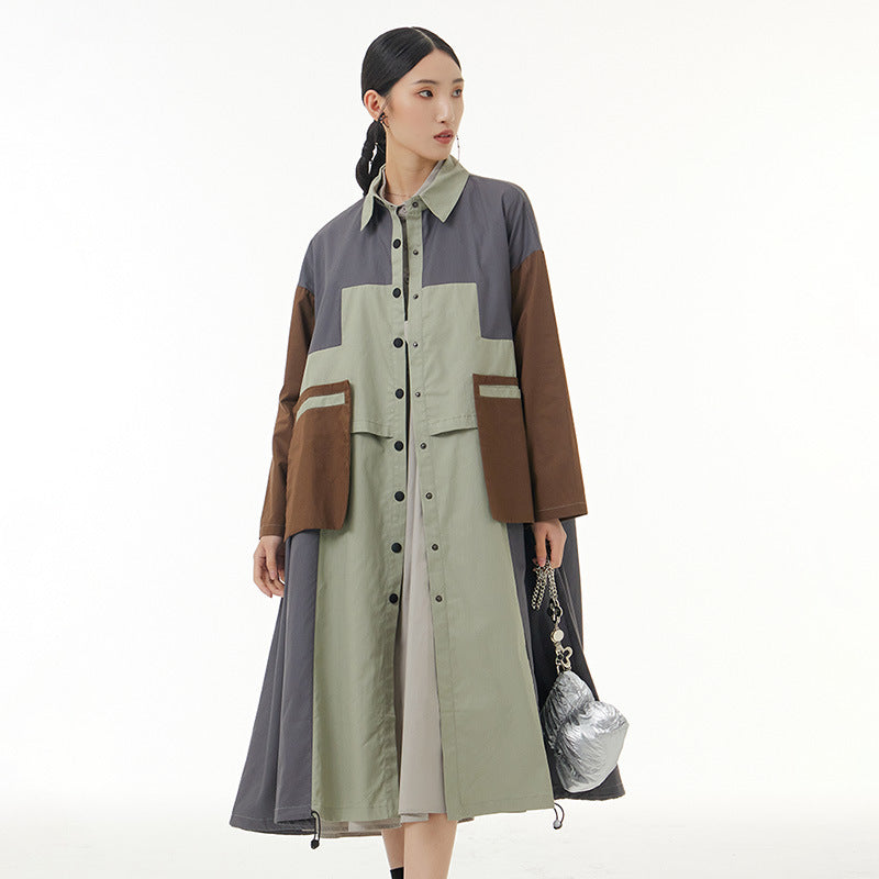 Fashion large women's wear contrast coat loose and thin medium and long windbreaker coat
