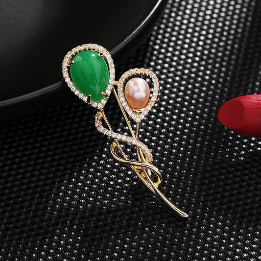 Fashion freshwater pearl zircon Brooch