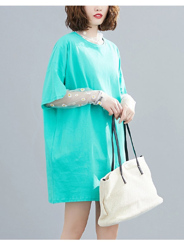 SOLID DAISY MESH TWO-PIECES T-SHIRT