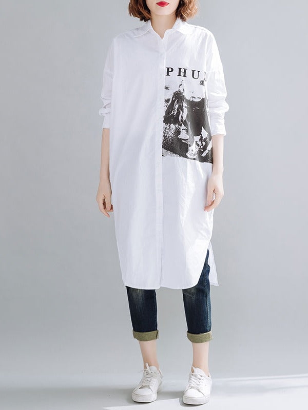 Loose Letter Print Long Shirt
