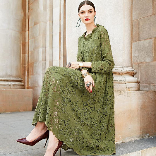 Casual Floral Daily Green Long Sleeve Midi Dress