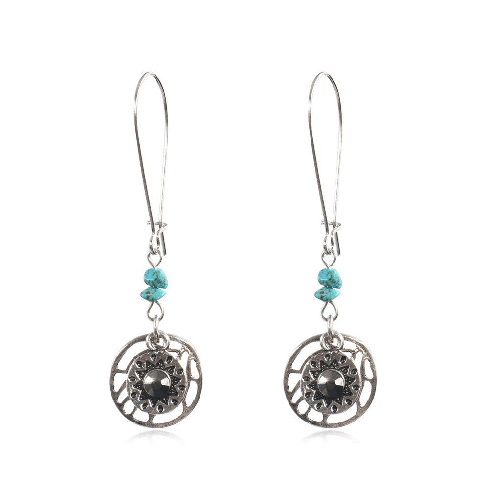 Alloy earrings openwork leaf turquoise earrings