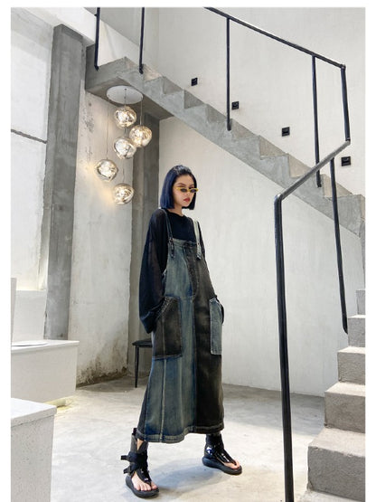 Contrast Color Splicing Sleeveless Jean Dress