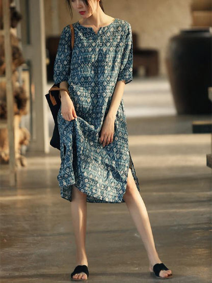 VINTAGE FLORAL PRINTED SPLIT-SIDE MIDI DRESS
