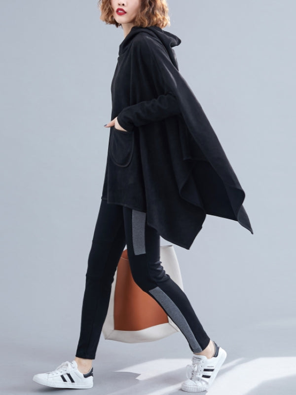 LOOSE SOLID CROPPED HOODIE SWEATSHIRT