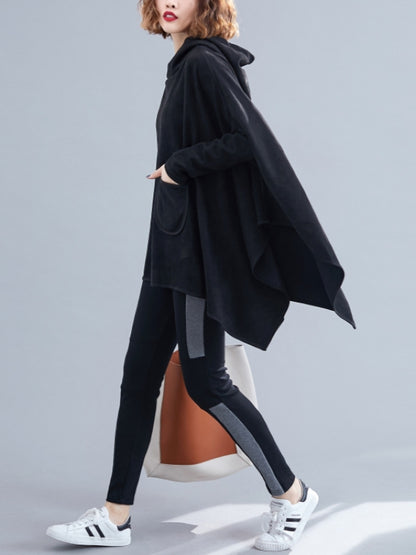 LOOSE SOLID CROPPED HOODIE SWEATSHIRT