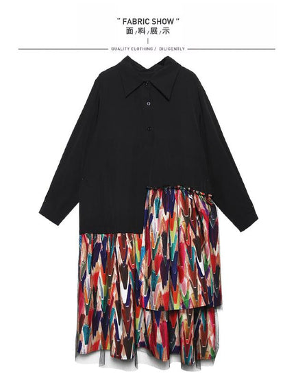 Colorful Printed Cropped Split-joint Midi Dress