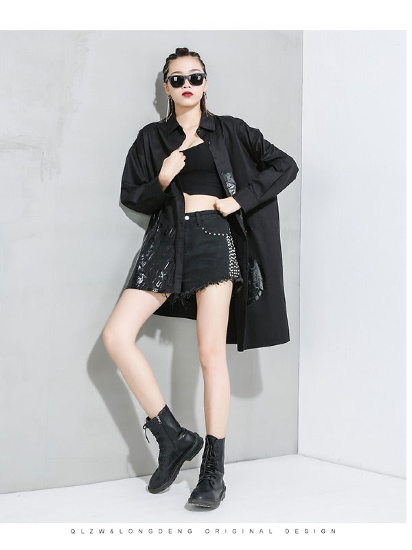 Loose Print Cropped Lapel Shirt