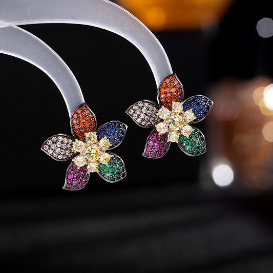 Colorful petals colored zircon earrings