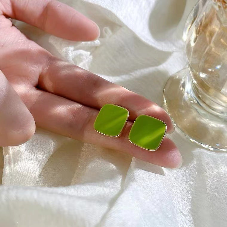 S925 Silver Needle Oil Dropping Square Earrings