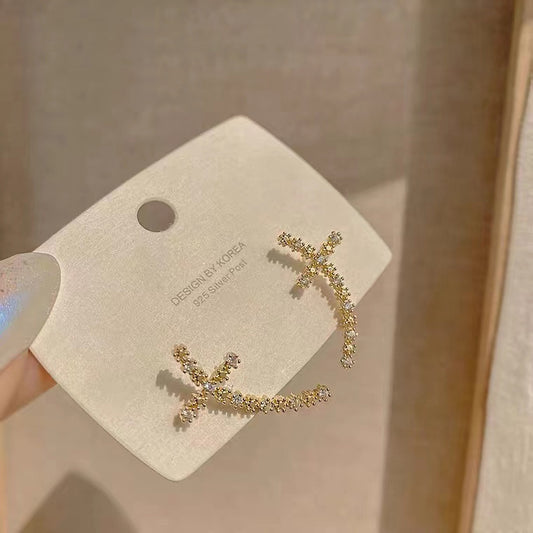 S925 Silver Needle Small Delicate Cross Earrings