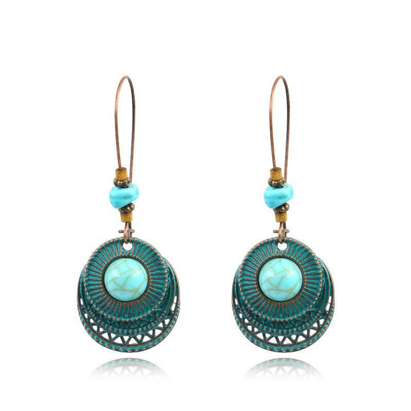 Alloy earrings openwork leaf turquoise earrings