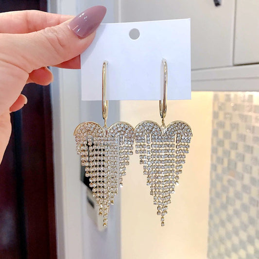 Rhinestone long tassel s925 earrings