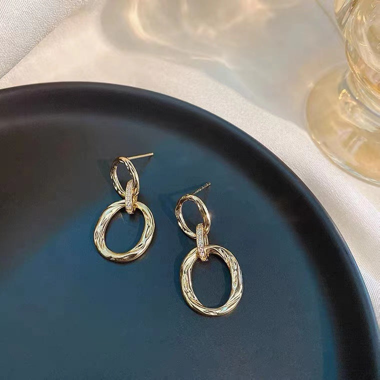 S925 Silver Needle Metal Hollow Geometric Circle Earrings