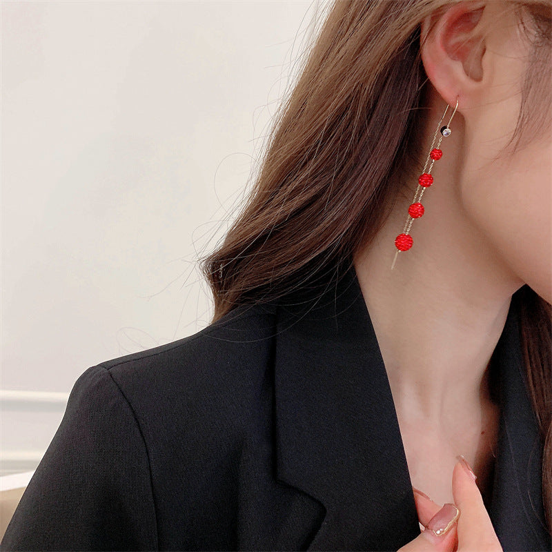 Long tassel full diamond Ball Earrings