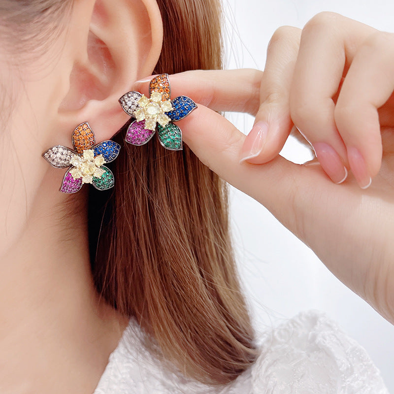 Colorful petals colored zircon earrings