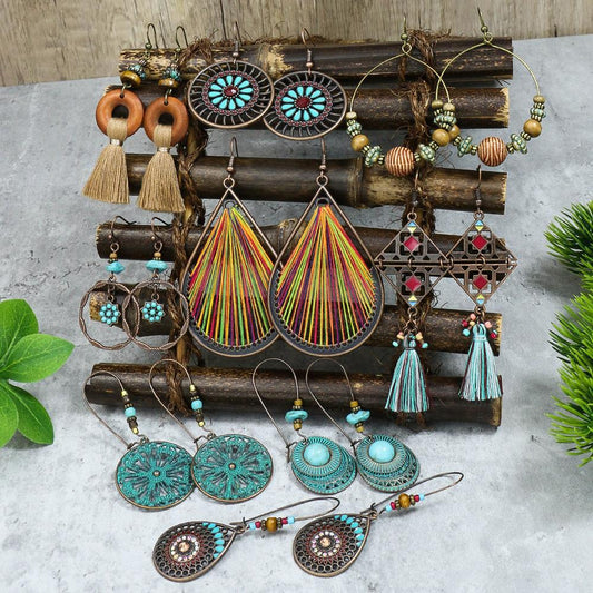 Vintage tassel round water drop exaggerated earrings