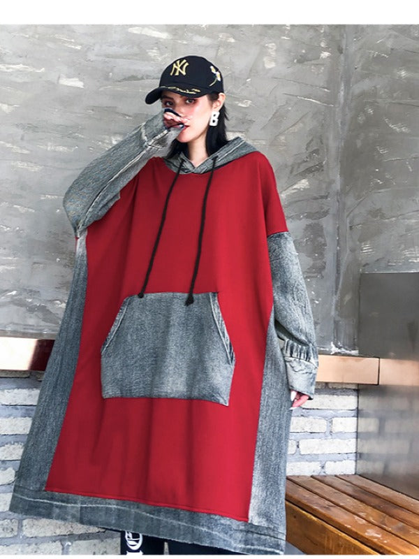 Loose Jean Splicing Hoodie