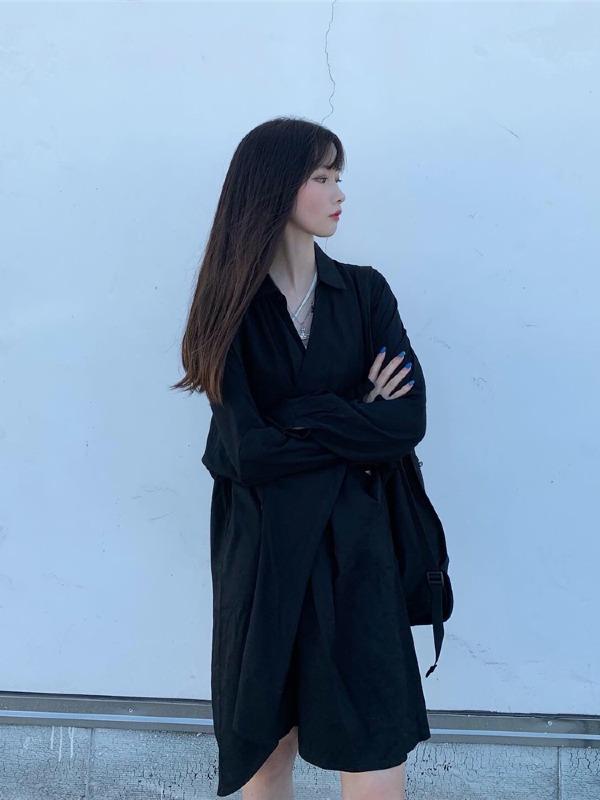 Original Solid Irregularity Shirt Dress