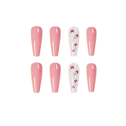 Pink laser Butterfly PRESS ON NAILS