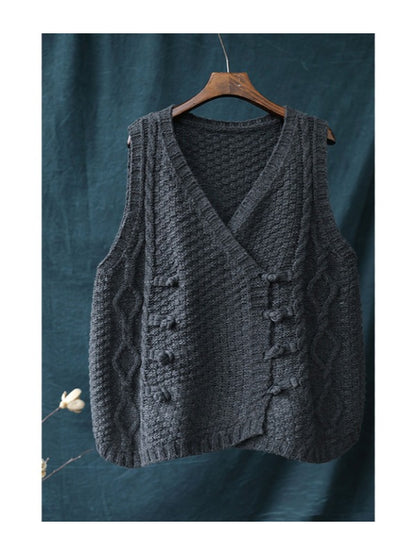 Vintage Loose Button Cropped V-Neck Vest