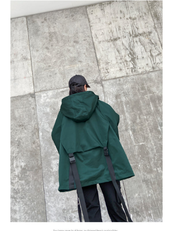 Stylish Loose Large Pocket Zipper Hood Outwear